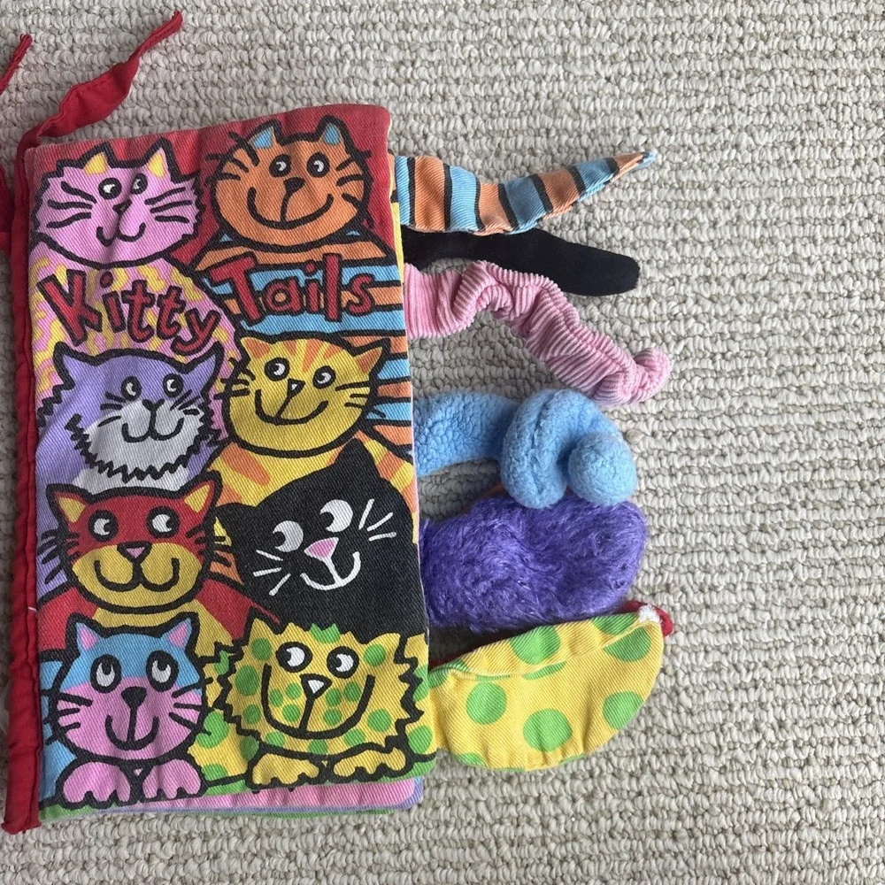 Jellycat Kitty Tails Crinkle Book Retired Baby Sensory Soft Book Cats Toddler 9
